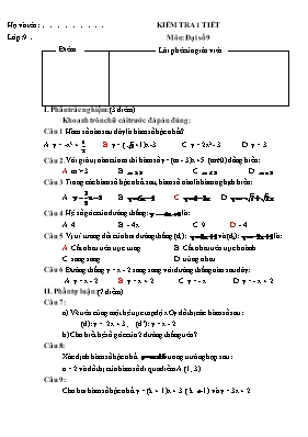 Kiêm tra 1 tiết môn Đai sô 9 (có đáp án)